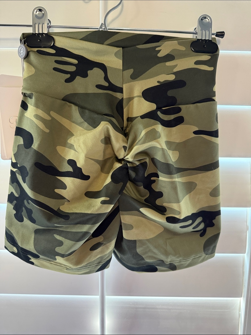 Bombshell Sportswear Olive Camo High-Rise Bike Shorts - Picture 2 of 6